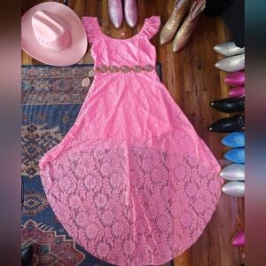 Women's hot pink high low dress with lining